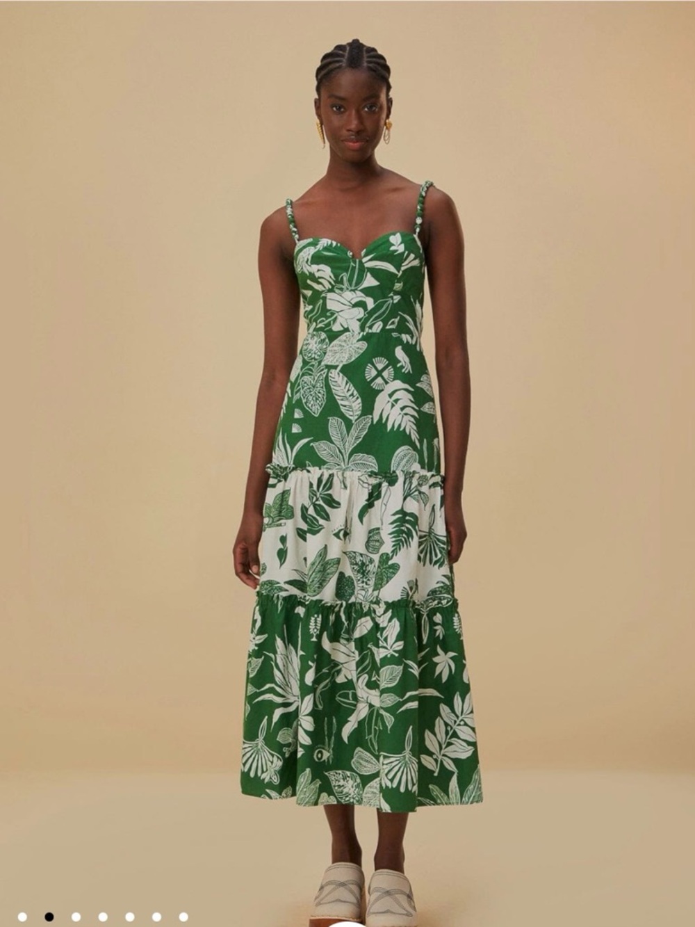 Farm Rio Forest Soul Mix Midi Dress Green Botanical Print Size Large NWT